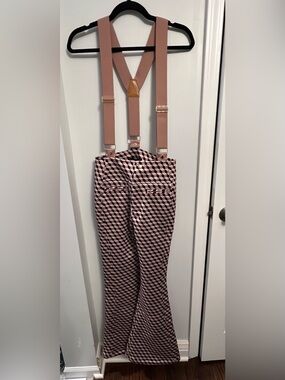 Cynthia Rowley Cream & Black Geometric Snow Suspender Pants